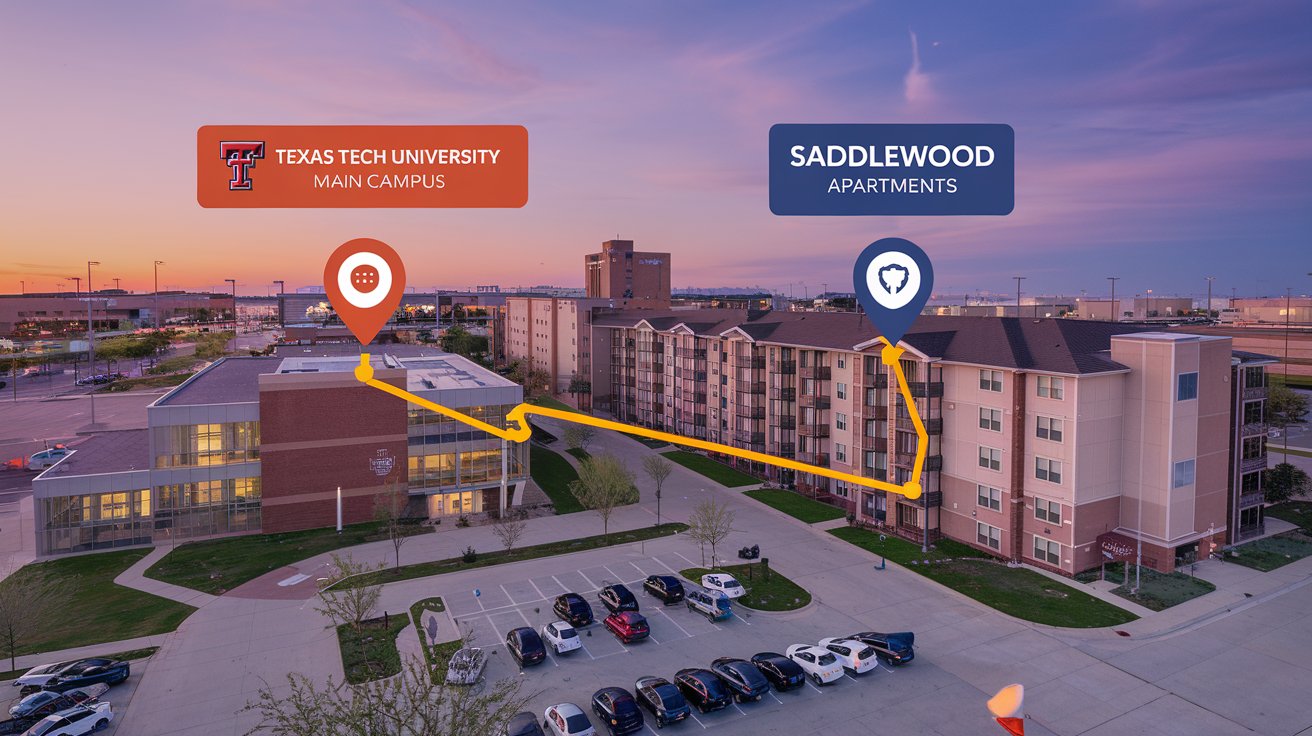 google maps texas tech to saddlewood apartments